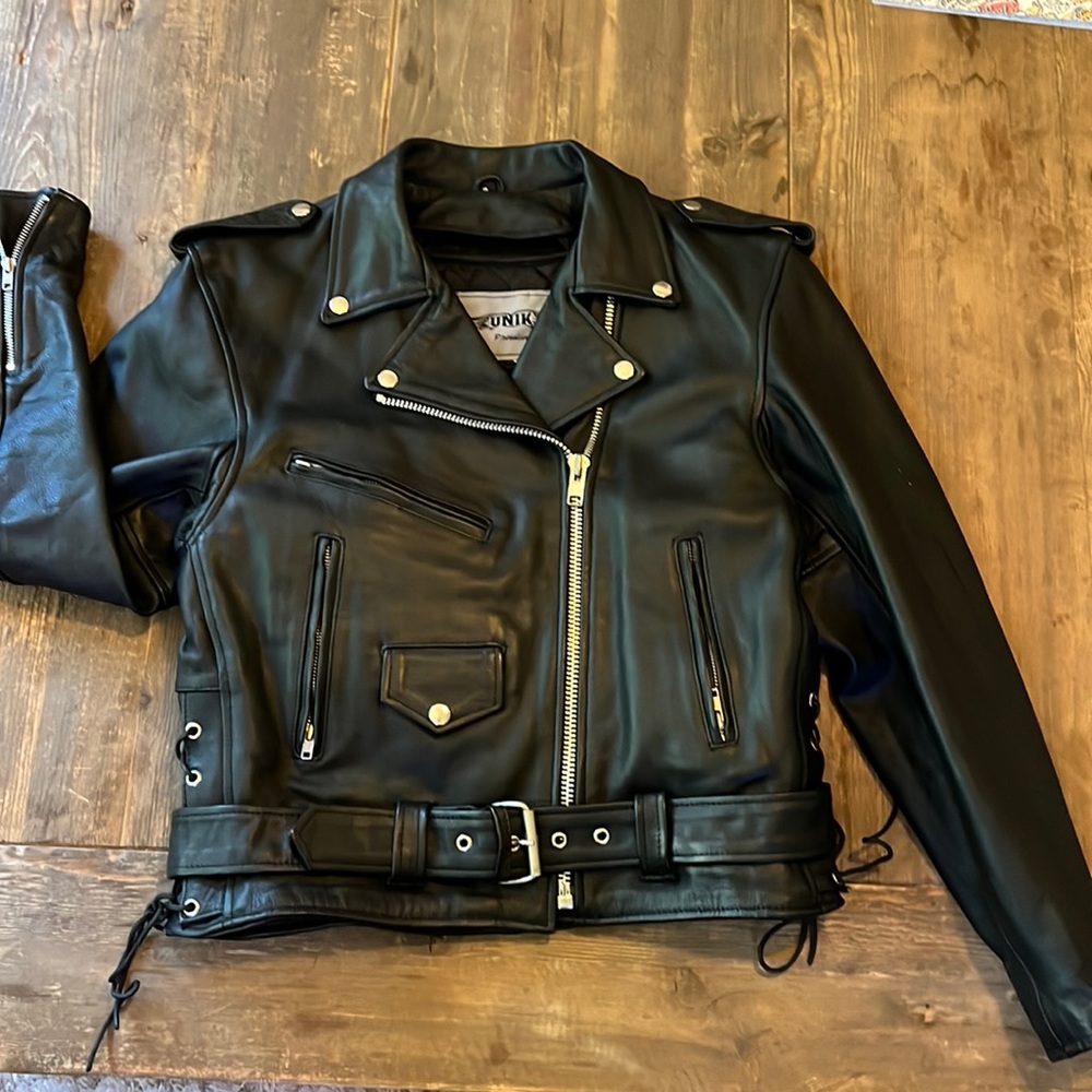 Leather biker jacket with liner
